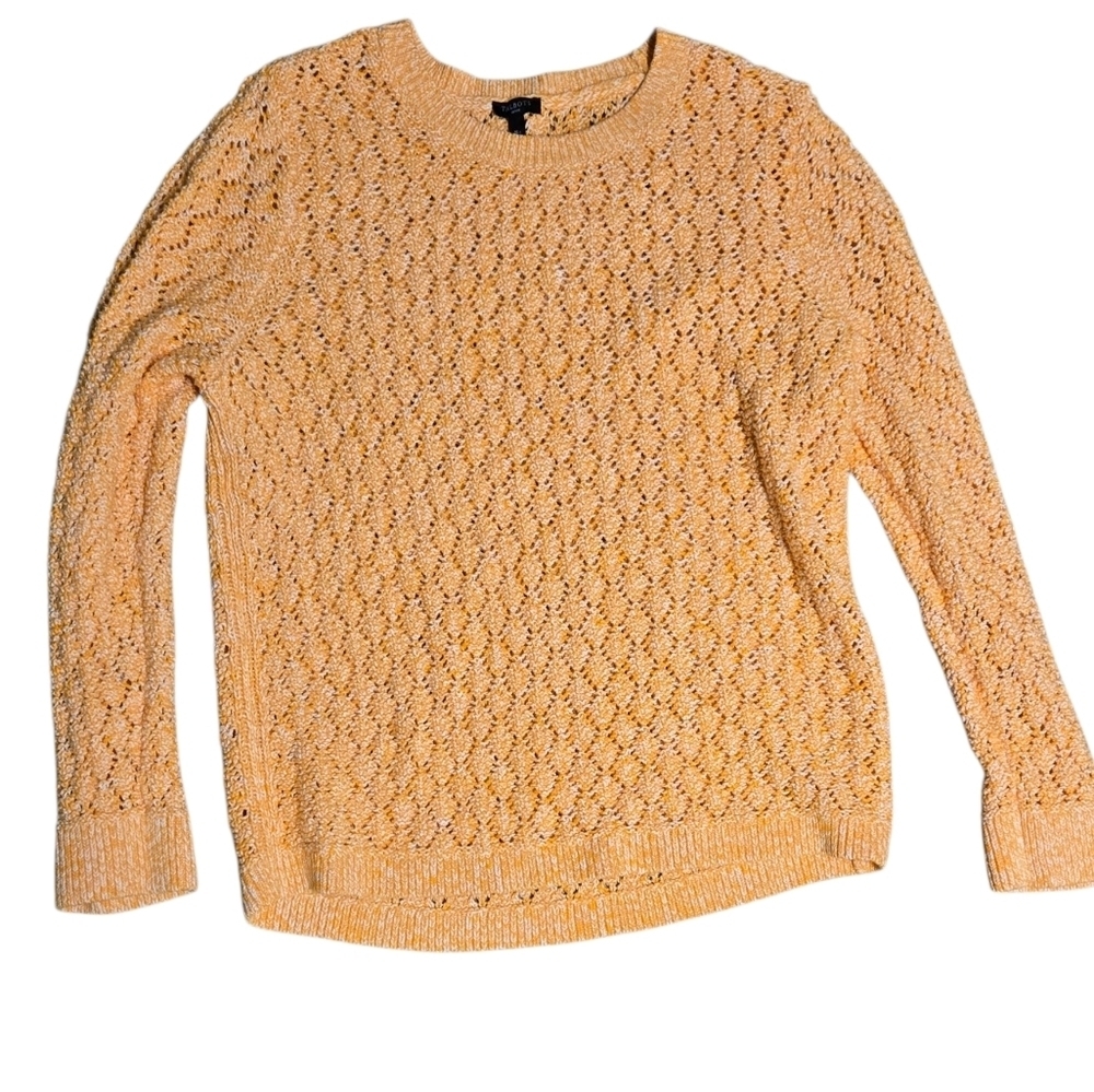 Talbots Womens Pointelle Marled Cotton Acrylic Sweater Yellow Sz XL Petite